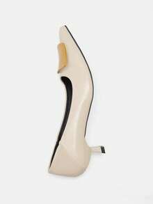 Elegant Basic Neutral PU Leather Buckle Outdoor High Heels - Beige - View 6