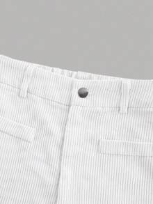 SHEIN Tween Girl/Tween Girls' Solid Color Retro Minimalist Corduroy Ribbed Pants, White Wide Leg Trousers, Autumn/Winter - White - View 4