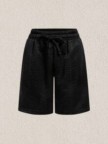 Mercer Haus Men's Casual Solid Color Jacquard Tennis Shorts With Pockets, Summer - Black - View 3