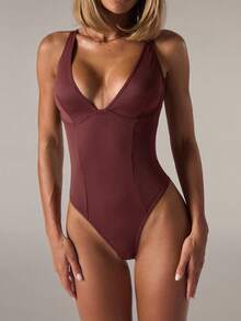 SHEIN BAE 2 Packs Women Solid Color Sleeveless Seamless Bodysuits - Multicolor - View 5