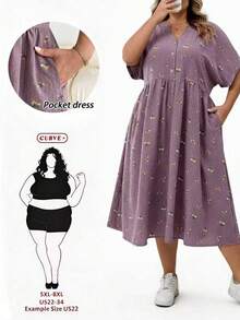 SHEIN CURVE+ 大码女式婴儿连衣裙、宽松连衣裙、夏季短袖连衣裙、宽松舒适的大码服装、印花连衣裙、度假连衣裙、女士休闲连衣裙、返校节连衣裙、女士教堂连衣裙、女士休闲连衣裙、教师服装、大码泡泡裙、秋季女装、工作连衣裙、外出连衣裙、休闲连衣裙 - 紫色 - 查看 6