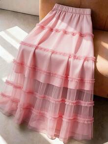 GlowEve CURVE Spring/Summer New Pink Casual Tie-Waist Plus Size A-Line Skirt - Black - View 5