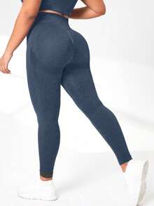 Slayform Slayform Plus Size Women's Wide Waistband Yoga Fitness Leggings - Dusty Blue - View 2