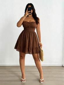 Vionelle Đầm corset ren thêu kiểu Pháp cổ điển sang trọng dành cho nữ cỡ lớn mùa xuân/hè. - Cà phê nâu - Xem 3