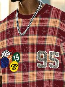 Rovax Men's Loose Fit Short Sleeve T-Shirt, Plaid Striped Printed Pattern Design, Elegant Business Casual Tee, Suitable For Daily Wear And Office, Summer - Multicolor - View 4