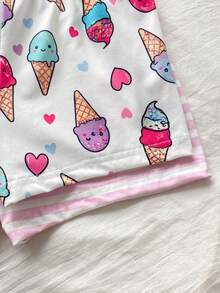 SHEIN 4pcs/Set Summer Girls Toddler Camisole Pajama Set, Cute Sweet Ice Cream & Heart Striped Print, Soft Comfortable Camisole Top And Shorts 4-Piece Loungewear - Pink - View 6