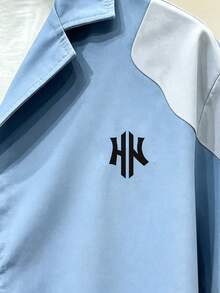 Chillumni Men's High-End Blue & White Contrast Color Splice Silk Blend Casual H-Logo Shirt Set - Multicolor - View 3