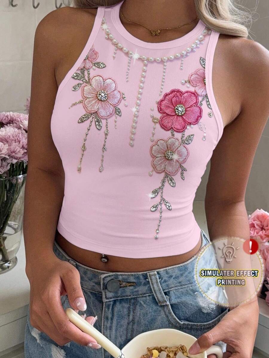 Modelyn 休闲简约圆领紧身女式背心，适合夏季穿着 - 彩色 - 查看 1