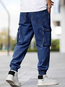 Manfinity Homme Men's Plus Size Denim Jeans With Pockets And Drawstring Waist - Medium Wash - View 2
