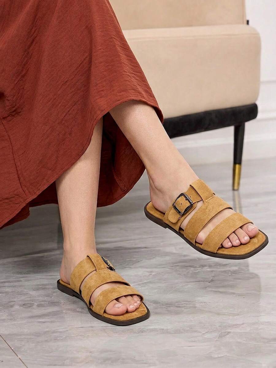 Sleekvia Dép xỏ ngón ngoài trời bằng kim loại thoải mái, chống mài mòn, đa năng dành cho nữ. - Màu be - Xem 1