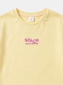 SUMWON Girls Summer Beach Days Ahead Print T-Shirt And Shorts Two-Piece Casual Outfit Set With Short Sleeves And Crew Neckline - Yellow - View 3
