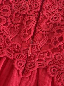 Loomiva Newborn Baby Girl Solid Color Ruffle Trim Round Neck Sleeveless Waist Dress - Red - View 6