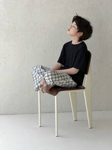 Dazy Kids Crew Neck Basic T-Shirt + Plaid Pants Tween Boys Pajamas Summer - Black - View 2