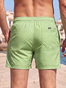 CoralVoy Men's Summer Holiday All-Over Letter Patch Drawstring Waist Beach Shorts - Green - View 2