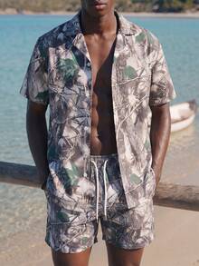 Surfspeed Men's Holiday Casual Branch Print Short Sleeve Shirt And Shorts Beach Outfit Men Swim Trunks - Multicolor - View 1