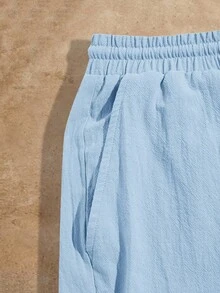 HIMLAND Men's Drawstring Waist Casual Versatile Daily Wear Shorts - Blue - View 4