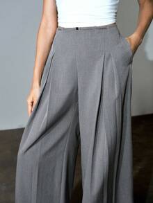 MOTF PREMIUM PANTALONES DE PIERNA ANCHA CON CINTURÓN DECORATIVO, PRIMAVERA/VERANO - Gris - Ver 5