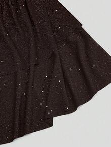 SHEIN Sweetro Đầm dự tiệc cỡ lớn dành cho nữ, kiểu quây ngực, xếp ly đôi, có bèo nhún, thắt eo. - màu nâu - Xem 7