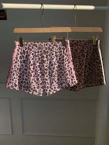Comfortcana 2 piezas Pantalones cortos holgados de mujer casuales minimalistas con estampado de ramas en tejido de parche - Multicolor - Ver 2