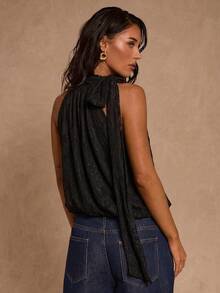 Glamine Áo kiểu nữ cổ ren, xoắn phía trước, cổ yếm - màu đen - Xem 2