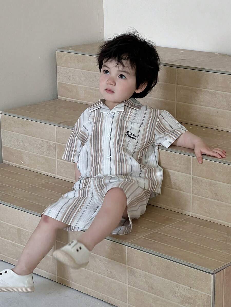 Bộ áo polo tay ngắn kẻ sọc dáng thường ngày cho bé trai - Màu Khaki - Xem 1