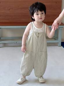 DAZY 婴儿/幼儿男童休闲舒适条纹连体衣 - 米色 - 查看 10