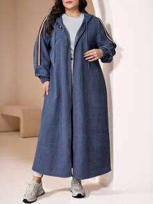 Veilorie Chaqueta informal con cremallera, con capucha y estampado de rayas laterales, talla grande - Azul - Ver 7