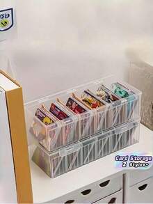 透明多隔层翻盖卡片收纳盒 - 采用耐用PET塑料制成，适用于游戏卡、名片和桌面配件 | 透明设计，方便查看 | 非常适合家庭办公室和游戏环境，可用作卡片夹或桌面收纳盒 - 彩色 - 查看 1