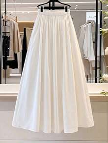 EMERY ROSE Chân váy chữ A xếp ly thanh lịch dành cho nữ cỡ lớn, màu trơn, đa năng, thích hợp cho mùa xuân/hè/thu. - Nhiều màu - Xem 2