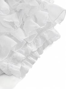 Kawaii Spring/Summer Women's Sweet Solid Color Layered Ruffle Hem Shorts, Summer - White - View 4