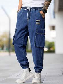 Manfinity Homme Men's Plus Size Denim Jeans With Pockets And Drawstring Waist - Medium Wash - View 5