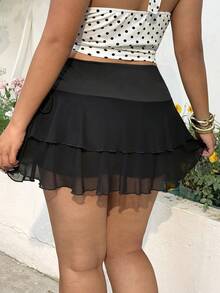 GalTyme Plus Size A-Line Skirt With Side Drawstring Detail,Spring Summer Clothes - Black - View 2