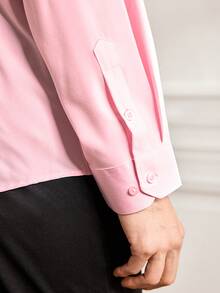 Officeau Men's Solid Color Front Button Business Casual Long Sleeve Dress Shirt - Baby Pink - View 8