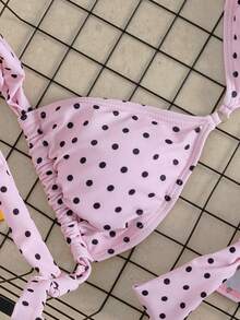 SHEIN Swim Mod Bộ bikini hai mảnh phong cách Pháp cổ điển mùa Xuân/Hè mới về, họa tiết chấm bi tím oải hương, ngọt ngào và quyến rũ dành cho thiếu nữ, thích hợp cho kỳ nghỉ biển. - Hồng - Xem 4