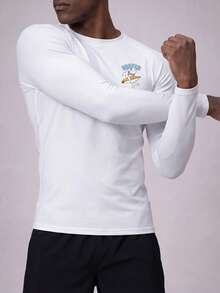 Palasendo Men's Slim Fit Casual Cartoon Print Long Sleeve Surfing T-Shirt With Heat Transfer Pattern Athletic Workout Shirt - White - View 3