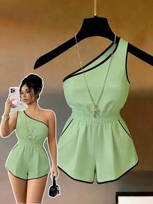 Franclia Bộ jumpsuit không tay thời trang thanh lịch dành cho nữ, phối màu tương phản, xếp ly ở eo. - màu xanh lá - Xem 5