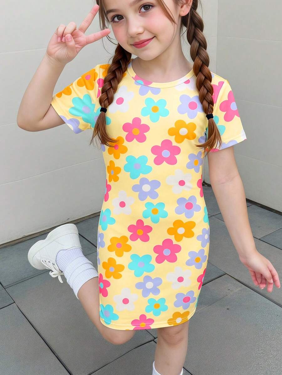 Đầm dệt kim họa tiết hoa nhí ôm dáng thường ngày cho bé gái - Nhiều màu - Xem 1