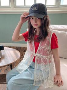 Dazy Kids Áo kiểu ren phối nhiều mảnh buộc dây dành cho bé gái tuổi teen, kiểu dáng thường ngày đa năng, thích hợp mặc hàng ngày. - Màu be - Xem 6