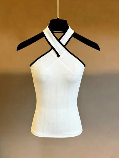 SHEIN Franclia Áo camisole nữ không tay, kiểu dáng ôm sát, viền chéo, tối giản, đa năng, màu trắng, phù hợp cho công sở, đi làm, trang phục đi nghỉ mát, thể hiện vẻ thanh lịch trí thức, mùa hè, kỳ nghỉ hè, đi biển, sinh nhật, váy sinh nhật, đi chơi, nghỉ mát, thường ngày, phong cách Y2K, trang phục mùa tốt nghiệp, áo camisole nữ không tay màu trắng đa năng, thời trang, thường ngày, áo camisole ôm sát, thanh lịch cho mùa hè.
