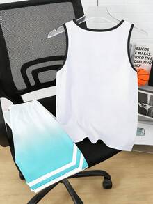SHEIN Set de 2 piezas Ropa deportiva y casual para niños con estampado de letras americanas - Multicolor - Ver 2