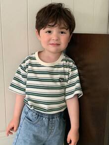 Hapijoa 男嬰休閒圓領條紋皮革貼飾短袖T恤 幼兒 - 綠色 - 查看 7