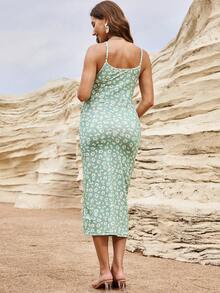 Boho Mama Maternity Floral Print Bodycon Cami Dress For Vacation - Multicolor - View 2