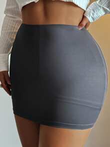 Dazy Plus Plus Size Women's Elastic Bodycon Sexy Versatile Sexy Skirt, Spring/Summer - Grey - View 7