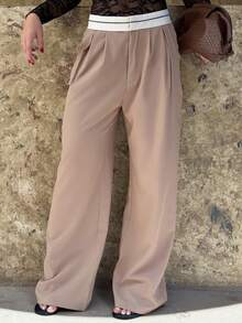 BiaLiraa Contrast Color Pocket Casual Suit Wide-Leg Pants In Fall/Winter - Khaki - View 4