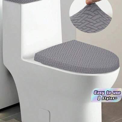 Bộ 1 bọc nắp và bồn cầu dệt kim jacquard màu trơn, bộ bọc nắp và bồn cầu co giãn cho phòng tắm, phù hợp với bồn cầu và nắp cỡ nhỏ, trang trí nhà cửa.