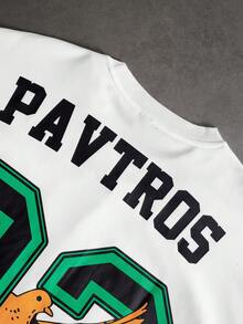 PAVTROS 男士休闲字母、数字和鸽子印花T恤，夏季足球 - 白色 - 查看 3