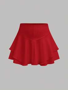 Tween Girls' Solid Color Casual Versatile Daily & Sports Skort - Red - View 5