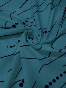 SHEIN Clasi 女士镂空印花休闲短袖上衣 - 藍色 - 查看 7