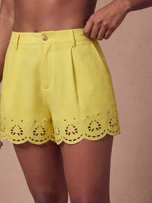 Swim Chiccia Quần short nữ mùa hè kiểu Pháp, thiết kế khoét lỗ, phong cách thường ngày. - Màu vàng - Xem 7