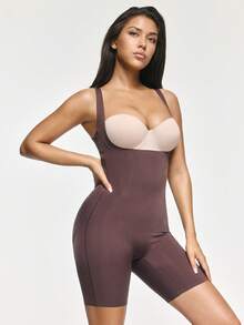 SHAPORA Mono de mujer de color liso con escote bajo - Café integral - Ver 5